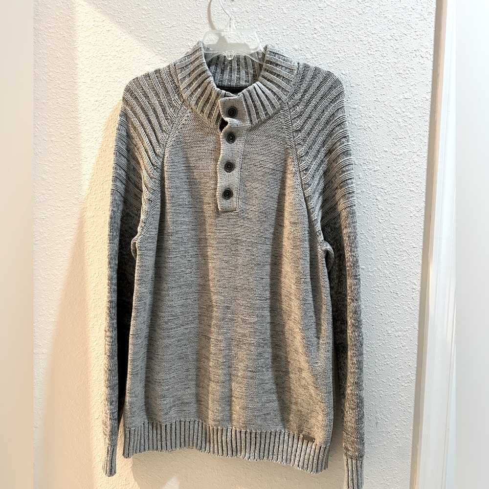 JB Holt Buckle Mens XL Pullover Sweater Gray 1/4 Button Up Knit Cotton Blend